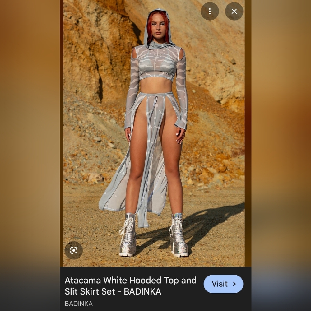 BADINKA White Hooded Top and Slit Skirt ATACAMBA SET Size Xl